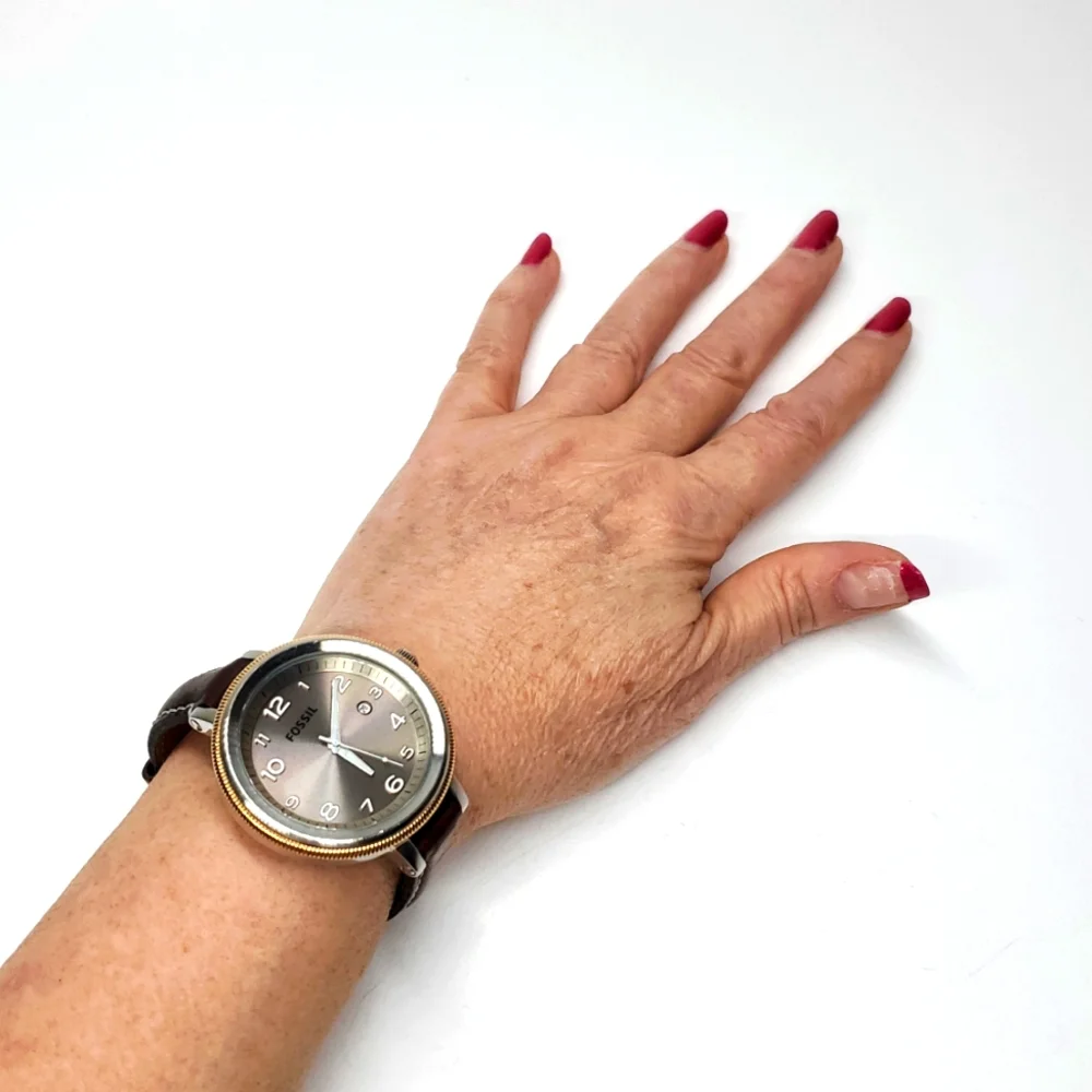 Fossil Watch AM-4304 Silver Gold Watch Brown Leather Band